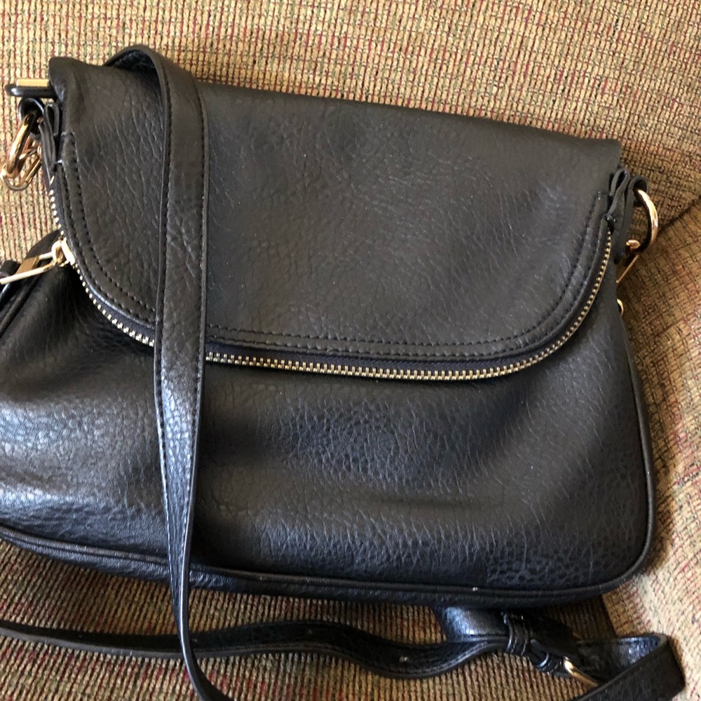 Black cross body handbag- pebbled faux leather